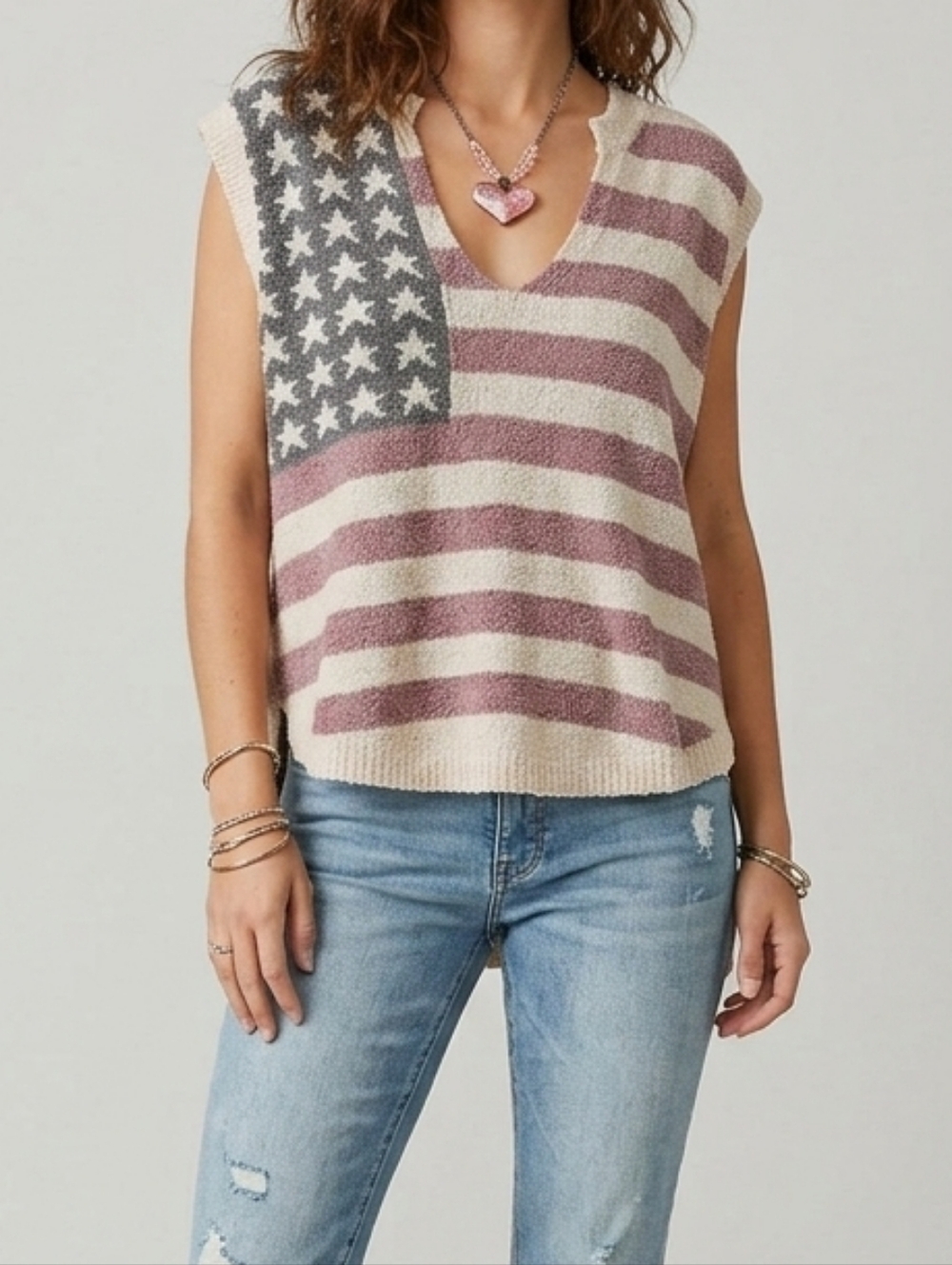 POL Lightweight American Flag Knit Sweater Tank Med